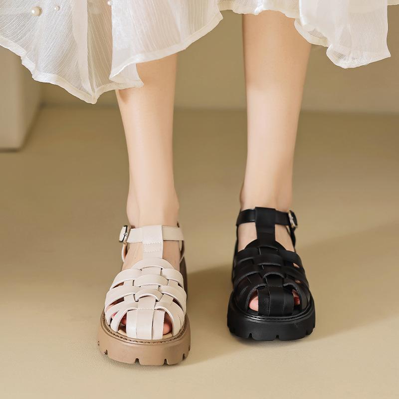 Augustine Roman sandals women's 2025 new summer white baotou pig cage shoes retro woven hollow sandals