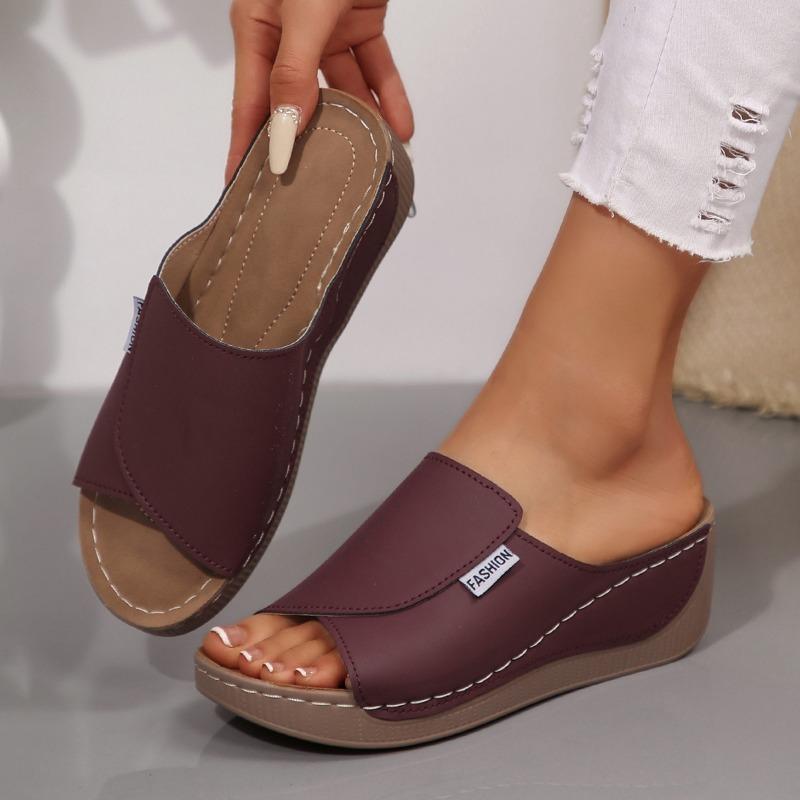 Large size muffin platform casual slippers women's shoes summer new simple and fashionable one-word fish mouth wedge slippers