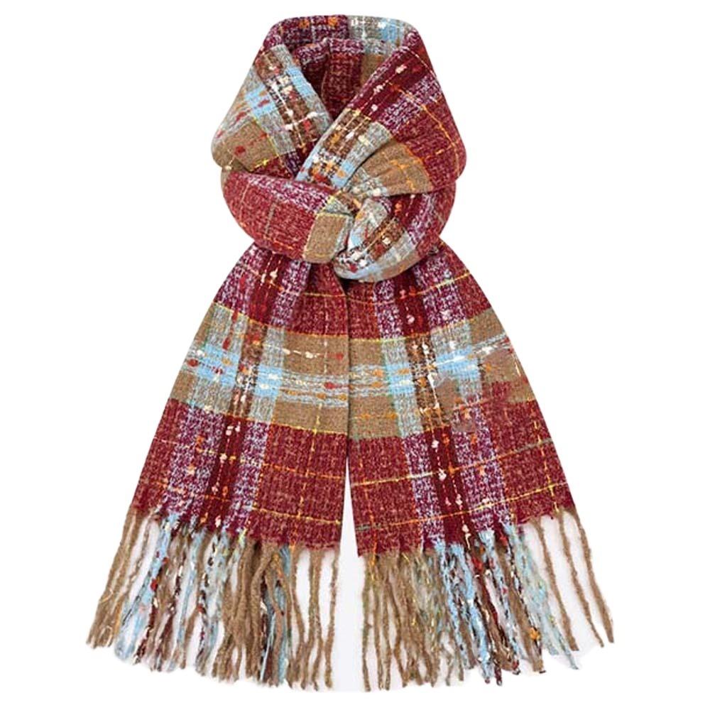 Classic Long Tassel Neckscarf Soft Women Thickened Scarf Soft Plaid Knitted Scarf  Spring