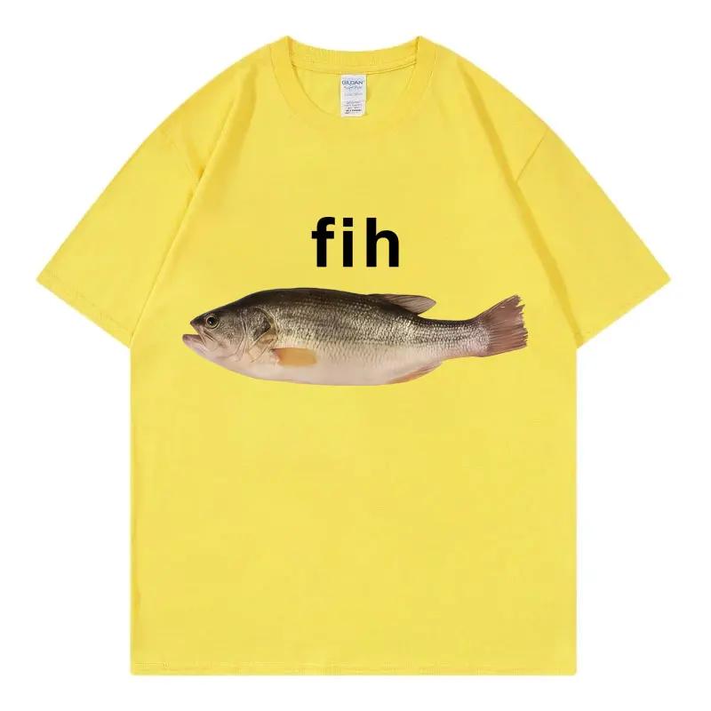 Mens Fun ShortSleeved Fish Pattern 100 Cotton LooseFitting Casual Fashion HighQuality Daily Wear TShirt
