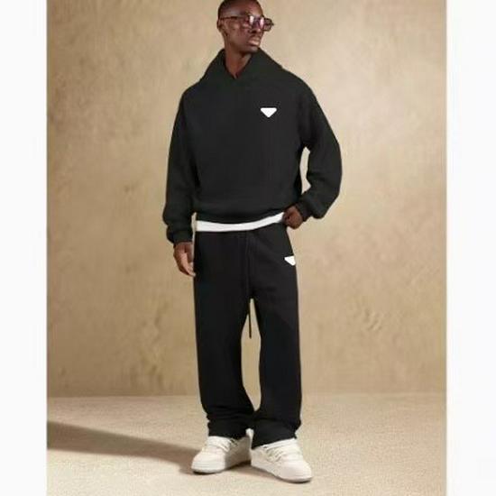 2026 Trendy Men's Loose Hooded Sweatshirt & Sweatpants Set - Spring/Autumn Triangle Print