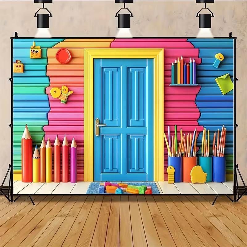 Sfondo per Porta a Disegno 2D Colorato a Pastello Sfondo Fotografico per Aula Bambini
