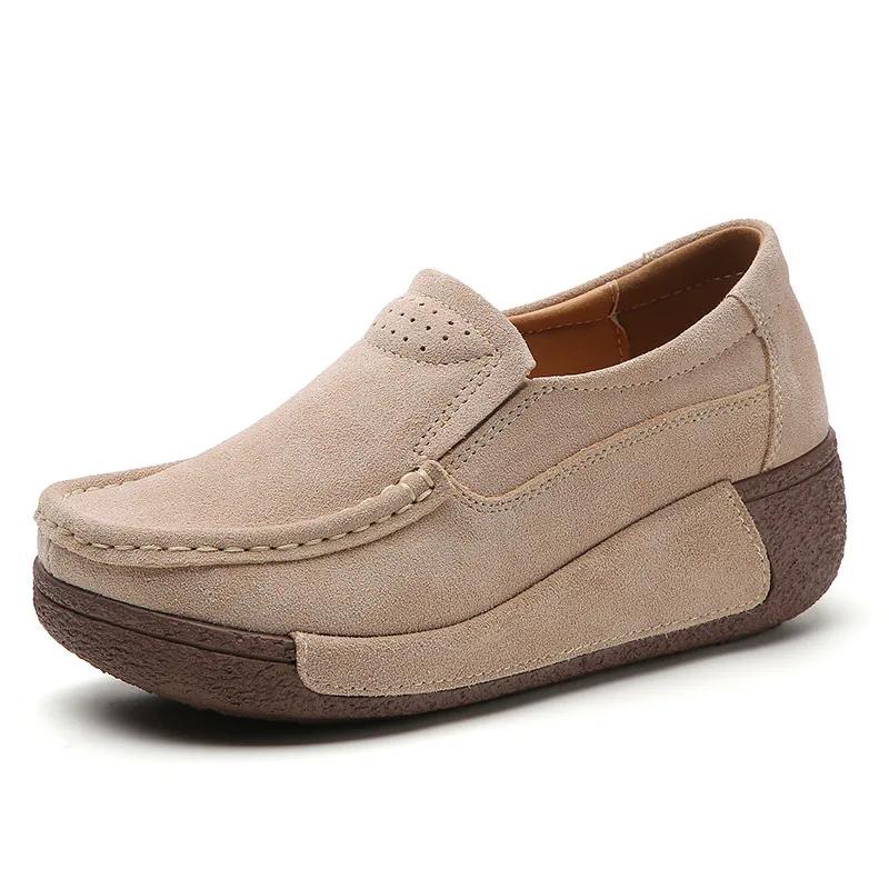 Women Genuine Leather Shoes Platform Flats Loafers Slip On Korean Plus Size 42 Female Vulcanized Shoes Casual Comfort Mom Shoes