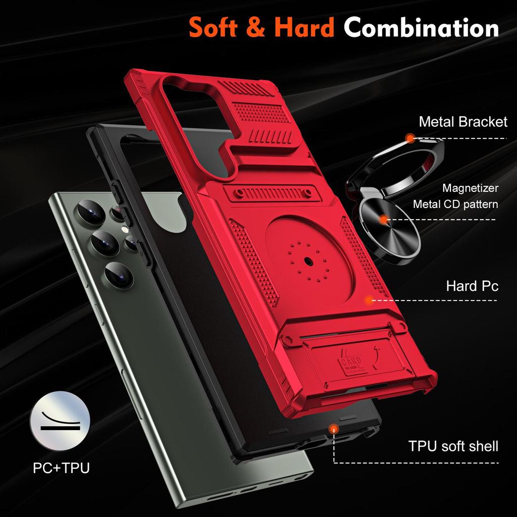 Samsung S26 Ultra Card Slot Phone Case with Magnetic Ring Holder and Anti-Fall Protection