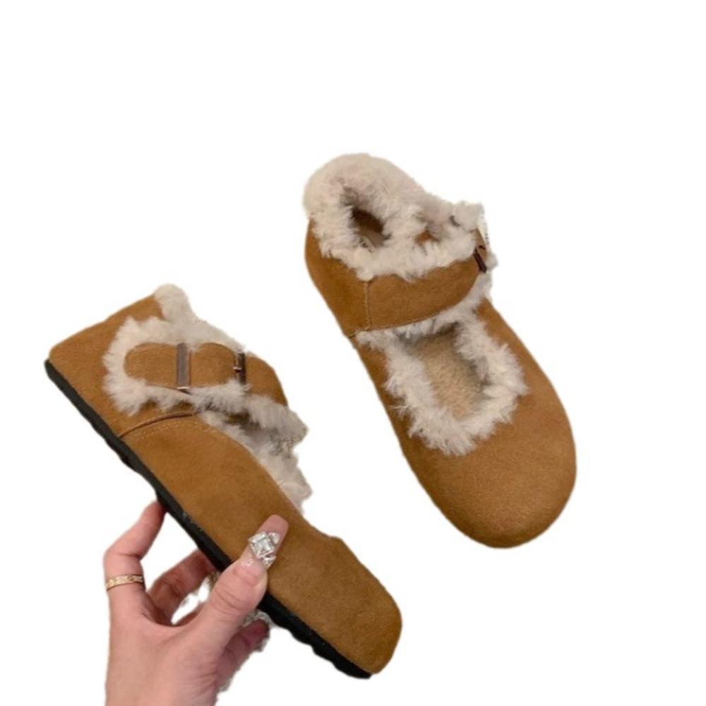 Fashion Fur Flats Shallow Shoes Suede Fashion Shoes Woman 2025 Trend Winter New Brand Designer Walking Cozy Casual Women’s Snow Botas