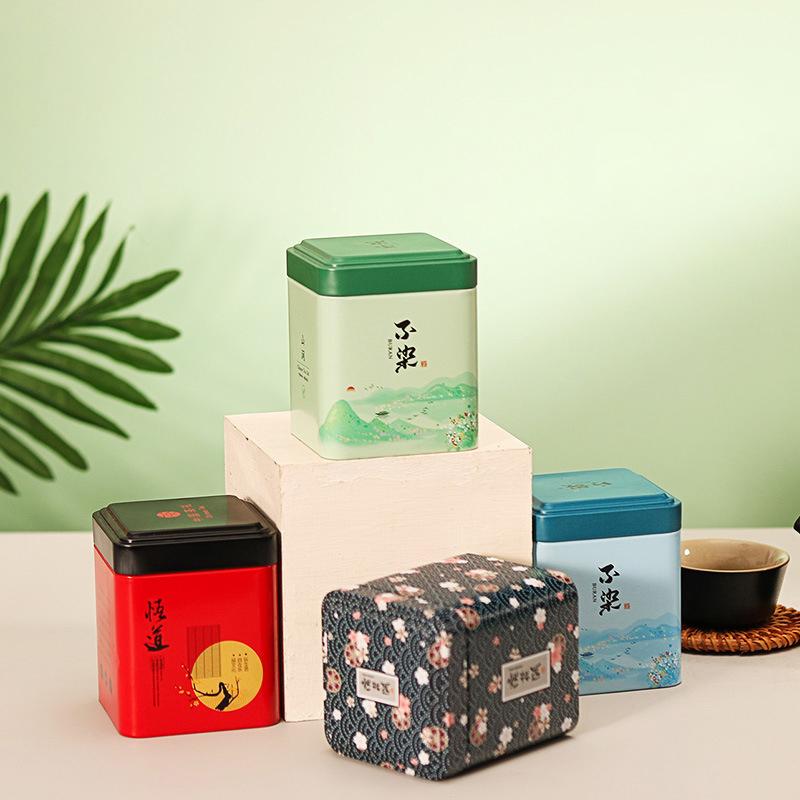Mini Square Tinplate Storage Box Sealed Tea Caddy Small Coffee Jar Tea Leaves Container Cans Small Spices Storage Boxes