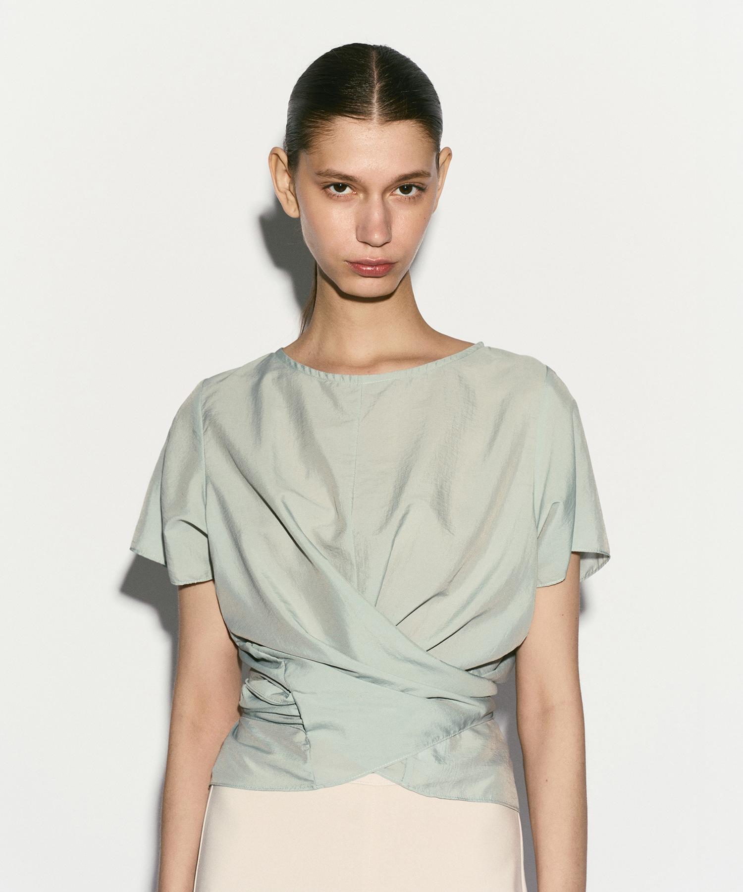 Rie Tie Back Wrap Blouse Mint Mint/S_M