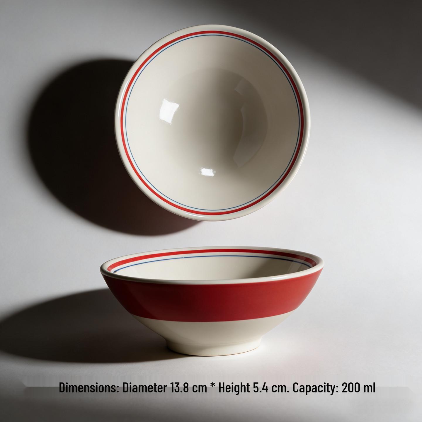 Chinese Ceramic Bowl - Red & Blue Striped Noodle Bowl for Restaurants