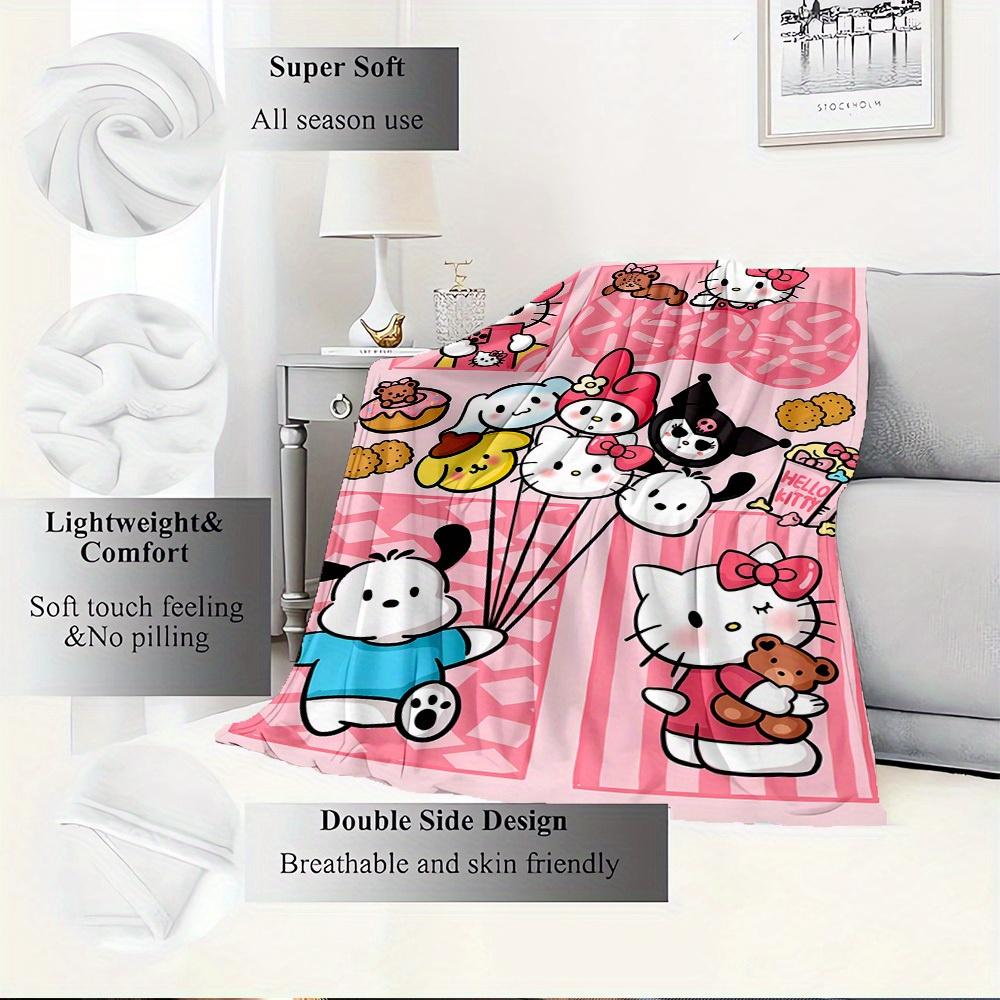 1pc Hello Kitty Flannel Blanket for All Ages, Suitable for All Family, Seasonal Universal Comfortable Machine Washable, Available in Multipl