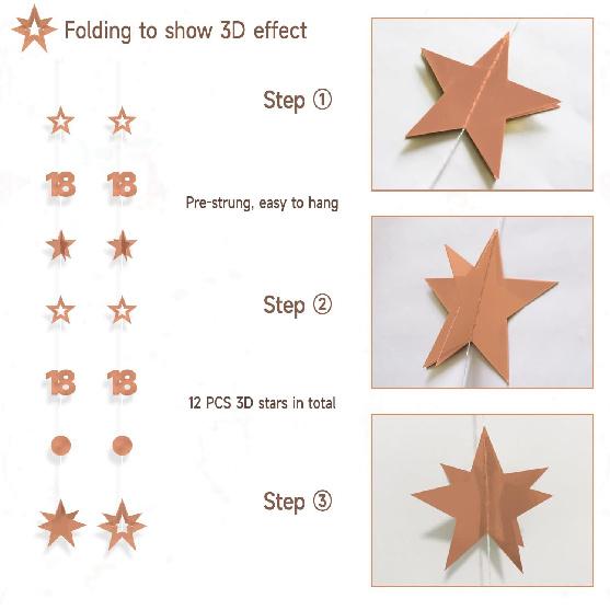 Rose Gold 18th Birthday Decorations for Girls, 8 PCS Number 18 Circle Dot 3D Star Metallic Hanging Streamer Happy 18 Year Old Birthday Party Supplies