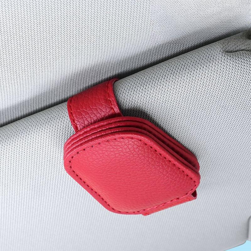 Premium Leather Car Glasses Holder - Luxury Visor Clip with Multi-Card Storage