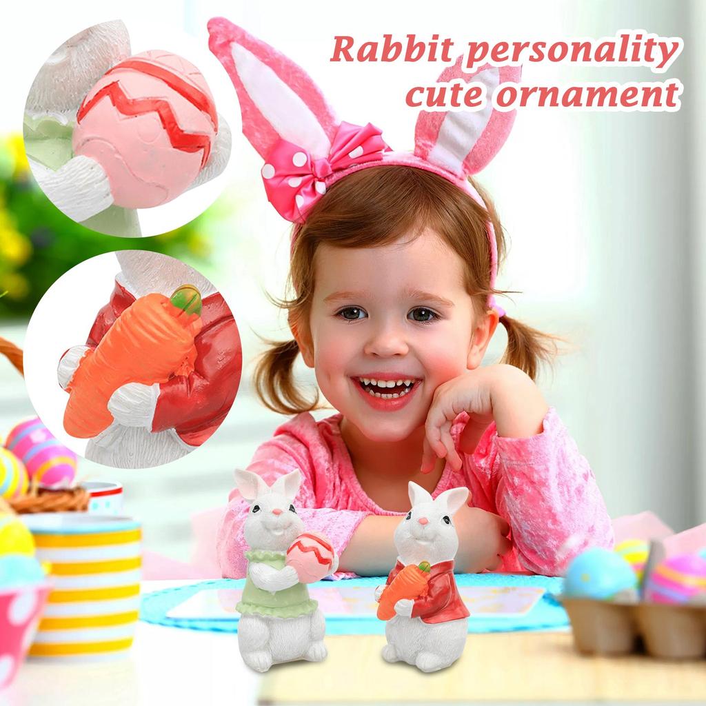 2pcs Miniature Bunnies Decor Figurine Easter Carrot Figurines Bunny Miniatures Figurines Resin Bunny Animals Model Garden Miniature
