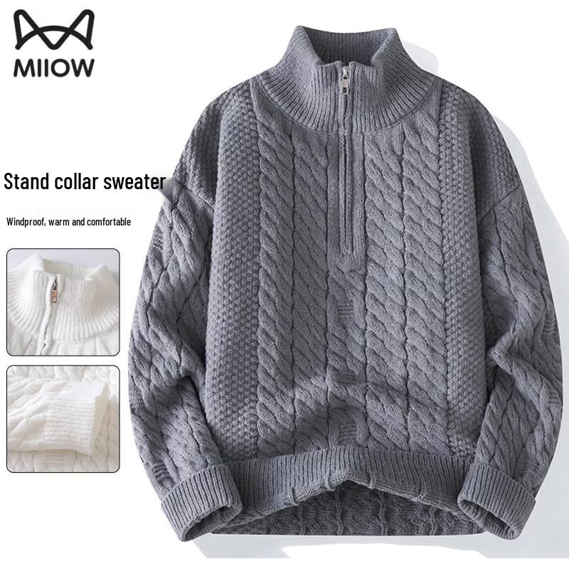 MiiOW Men s Half-Zip Stand Collar Knit Sweater L
