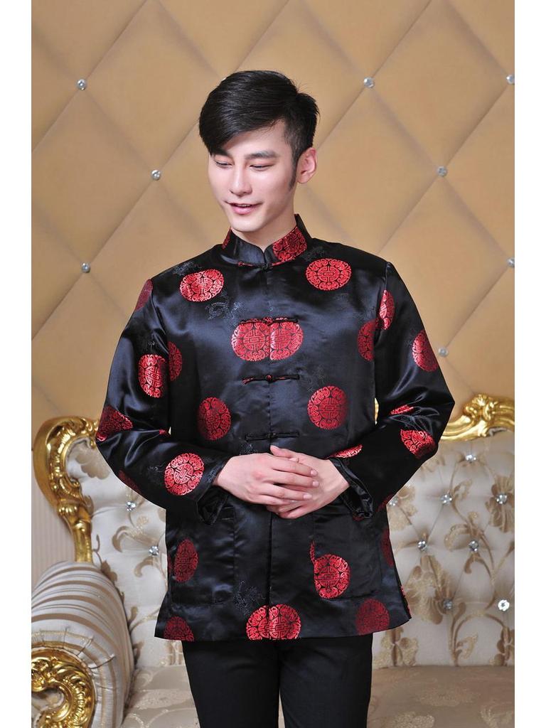 Men's Chinese Style Tang Suit: Long-Sleeved Festive Coat for Spring and Autumn - Ideal for Middle-Aged and Elderly Performances or Photos.