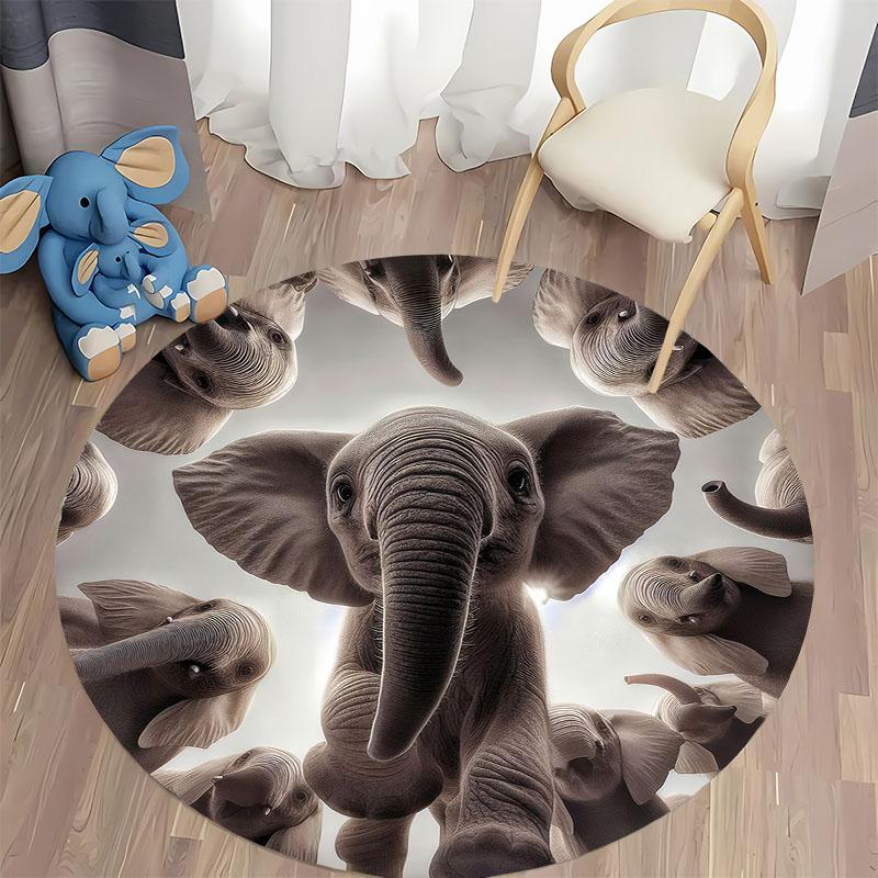 "Adorable Elephant Pattern Round Rug for Kids' Room" round carpet for home sofa bedroom, gift
