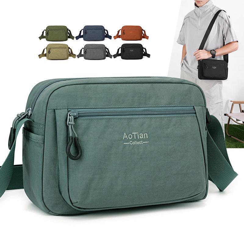 Sac bandoulière léger en nylon pour hommes femmes Sac messager décontracté à bandoulière avec poches zippées