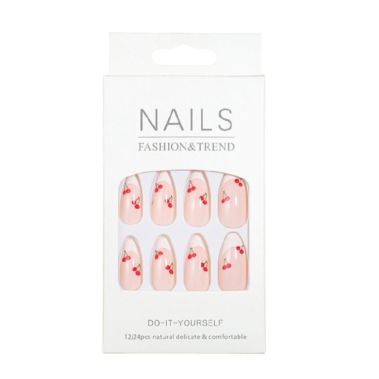 Valentine's Day Nail Press On Nail With Fruit Designs French Style Fashionable Stick On Nail for Parties and Daily Wear