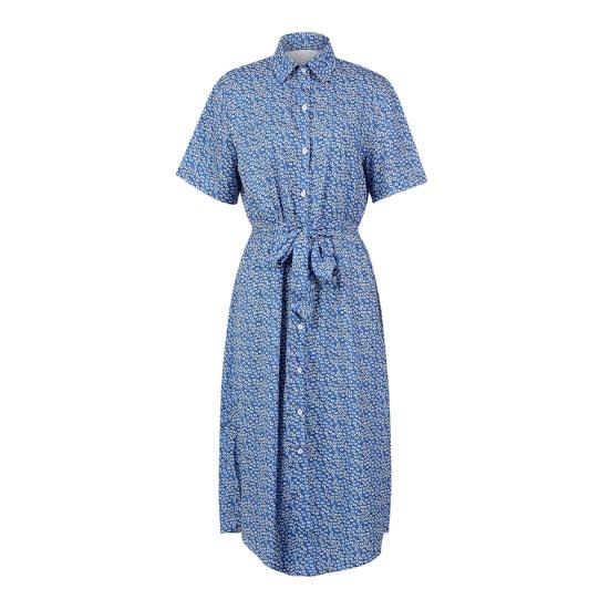 Women Summer Floral Midi Dress Short Sleeve Button Down Belted Dress Casual V Neck Shirt Dress with Slit Hem