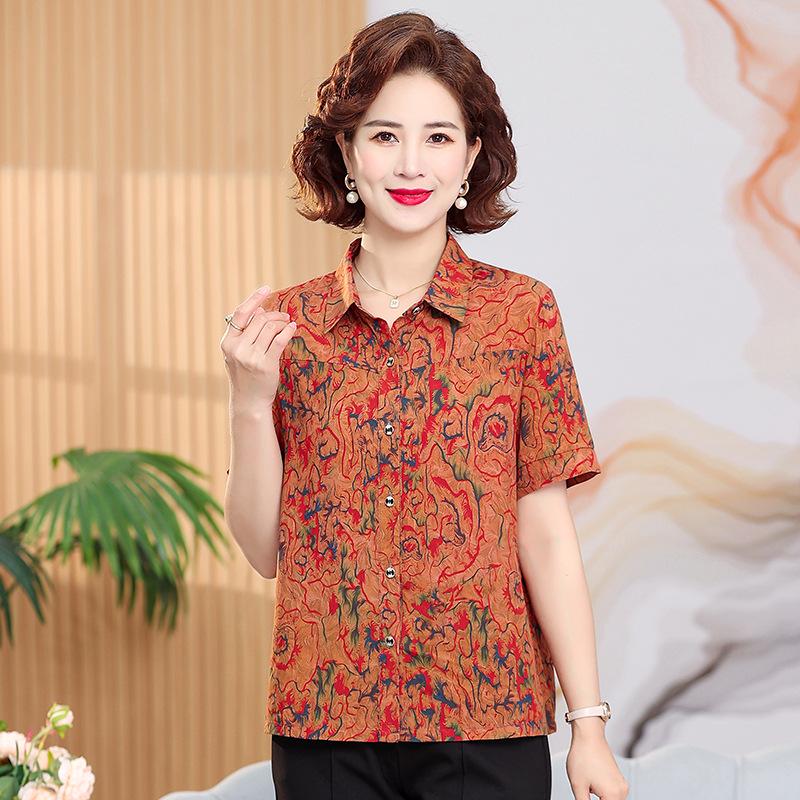 

Elegant Three-Quarter Sleeve Summer Top for Middle-Aged and Elderly Women 3XL (120-135 jin)