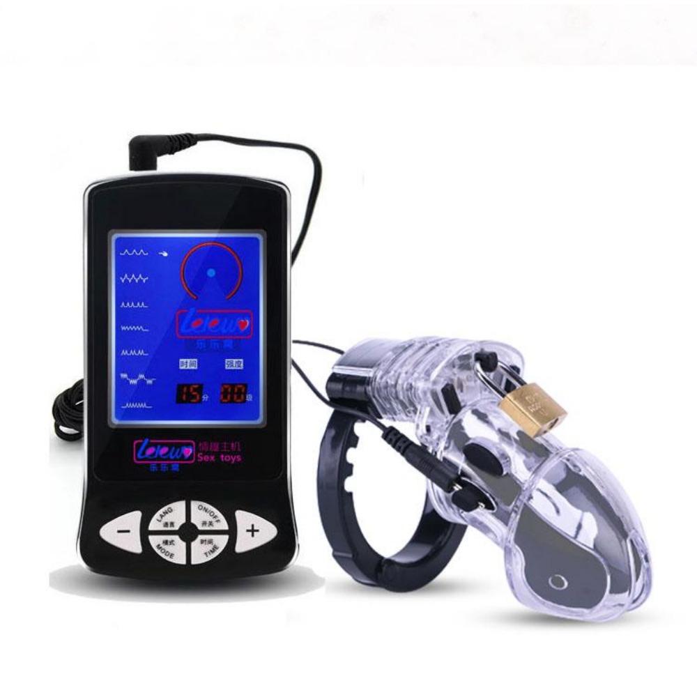 Electro Shock CB6000 Male Chastity Cage Ball Stretcher,Electric Shock Cock Cage Penis Ring, Timer Lock Chastity Belt Sex Toy