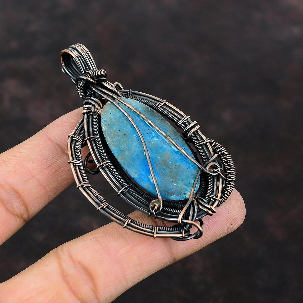 Neon Apatite Pendant Copper Wire Wrapped Pendant Amazing Copper Jewelry Handmade Brand New Pendant Very Pretty Gemstone Jewelry Wedding Gift
