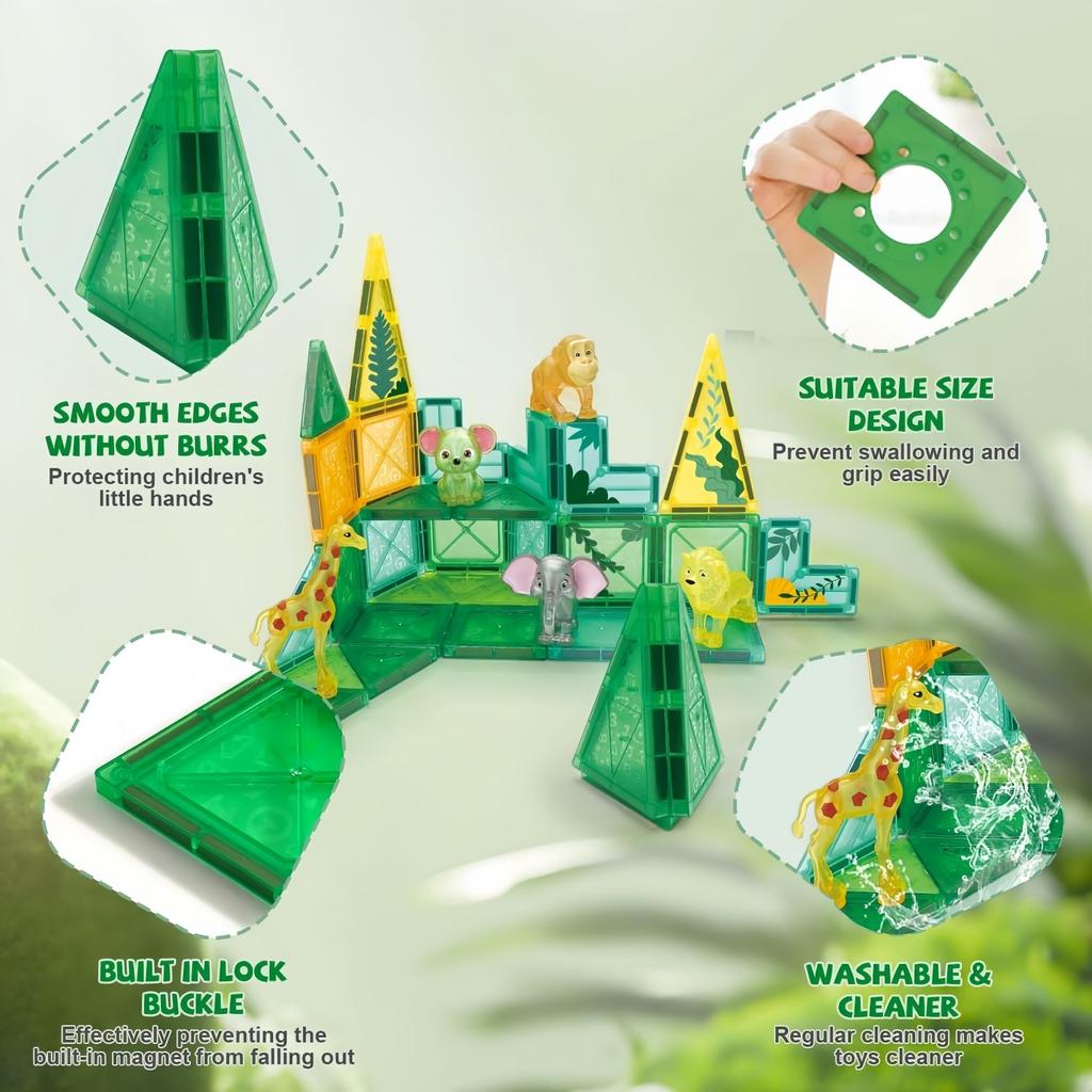Magnetisches Baustein-Set, 90 Teile, Thema Waldtiere, Lernspielzeug für Kinder, Fördert Feinmotorik & Vorstellungskraft