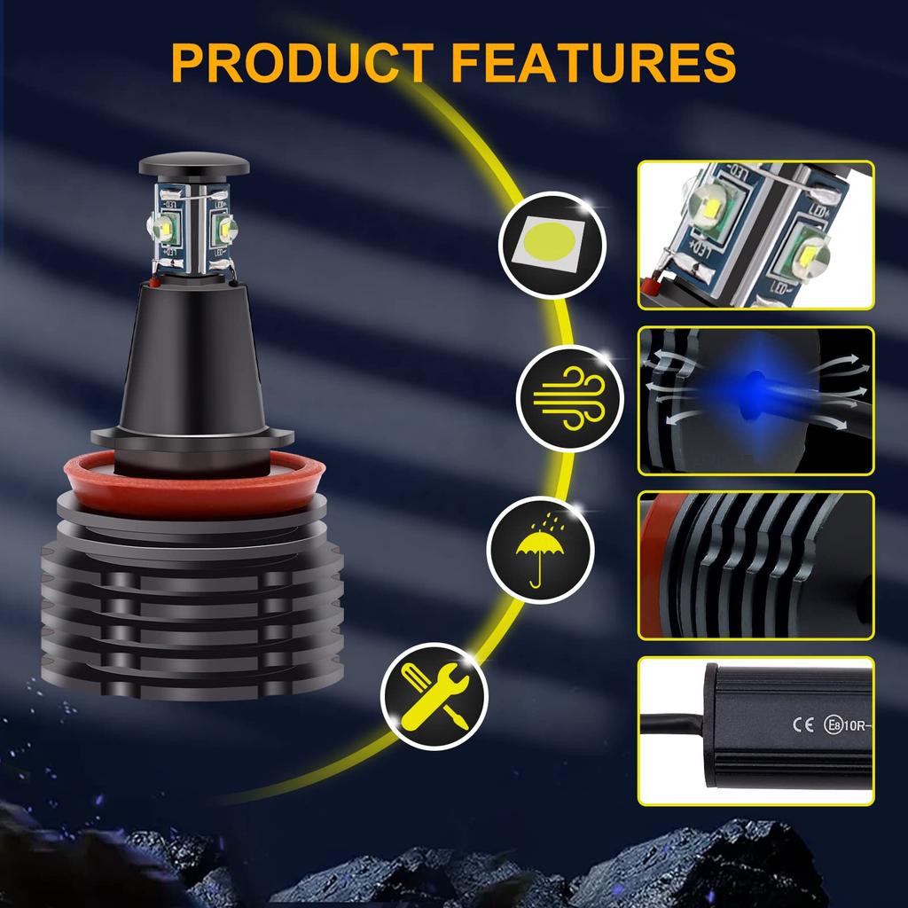 H8 LED Tintenring Kompatibel mit und E89 6500k IP67 Echter Ersatz 40W Satz mit 2 Glühbirnen, E60, E61, E90, E92, E70, E71, E82, Glühbirnen, Helligkeit,