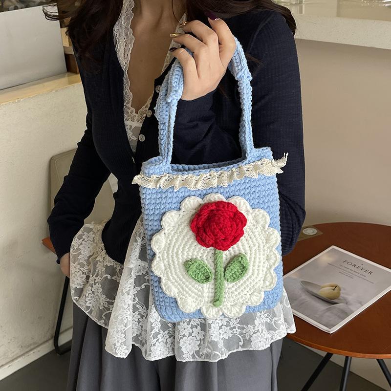 New Little Safflower Festive Knitted Handbag Mobile Phone Bag Commuter Storage Bag Chinese Crossbody Bag