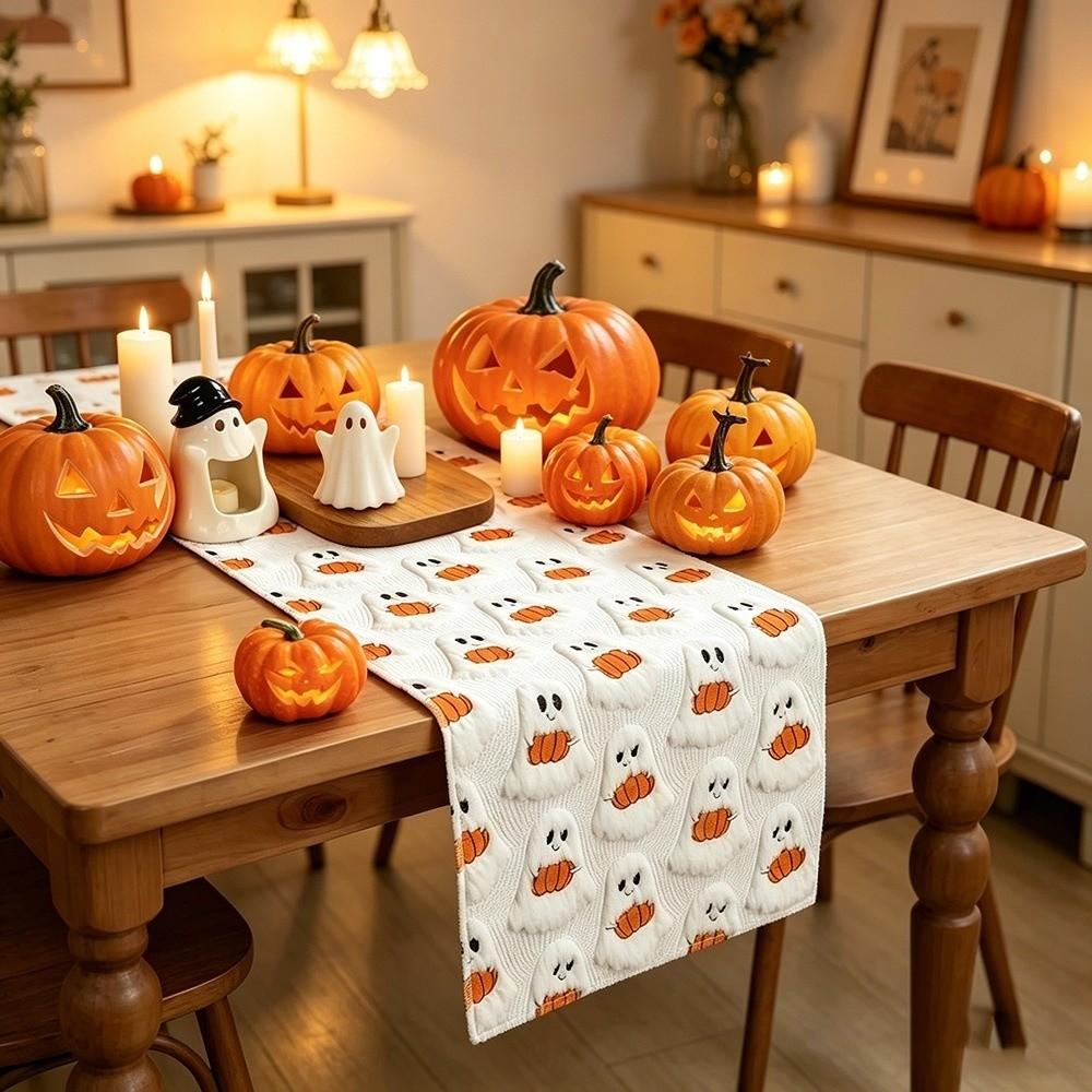 Rectangular Halloween Pumpkin Ghost Table Runner Soft Texture Dining Table Cloth Party Decoration