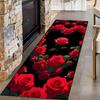 Red Rose Heart Pattern Runner Rug Illustrated Art Home Decor Hallway Carpet Vintage Romantic Non-Slip Mat for Living Room