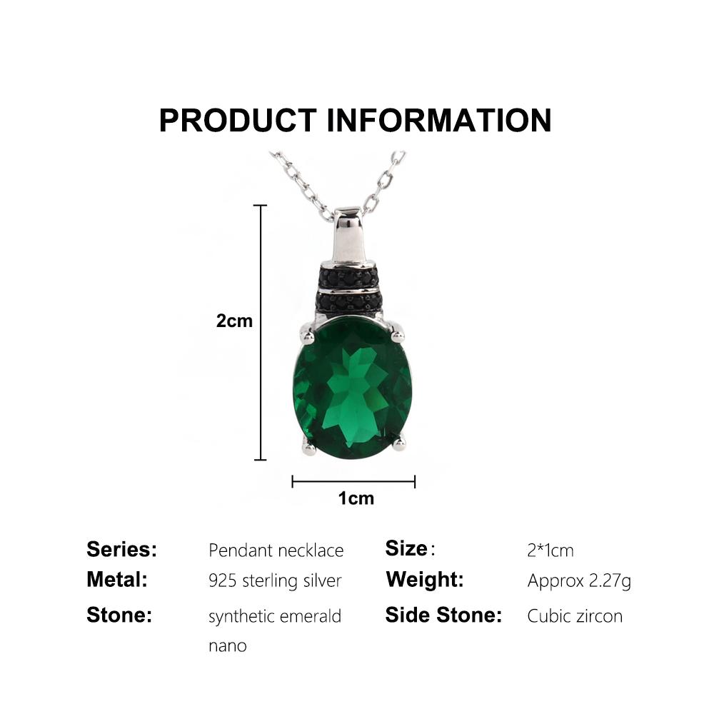 Vintage Pendant Created Oval 10*12mm Emerald Nano 925 Sterling Silver Necklace Fine Jewelry for Women's Proposal Gorgeous Gifts