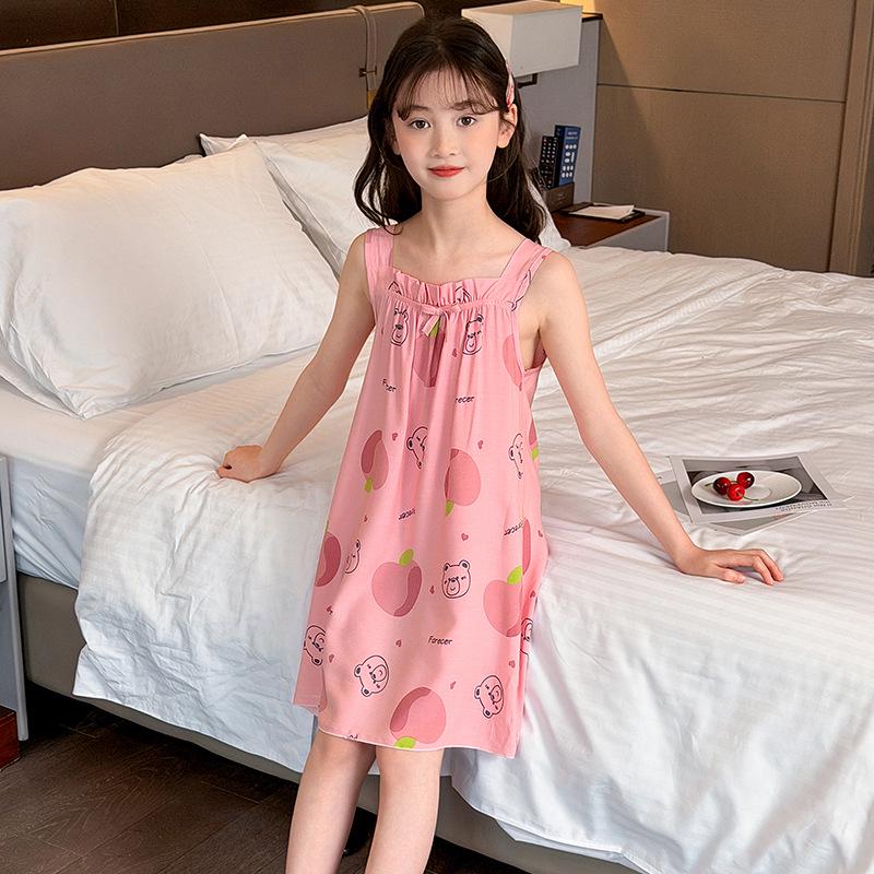Sommer Mädchen Ärmelloses Baumwollgaze Nachthemd Pyjama