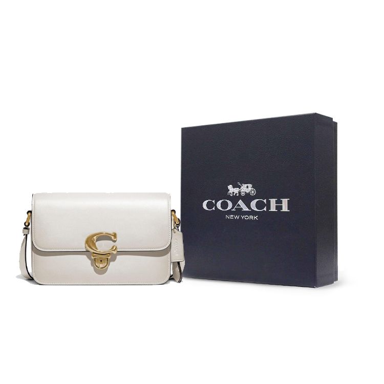 Coach Studio 25 C Flap Closure Glove Tanned Leather Shoulder Crossbody Bag Medium Women Bags White C6641-B4HA