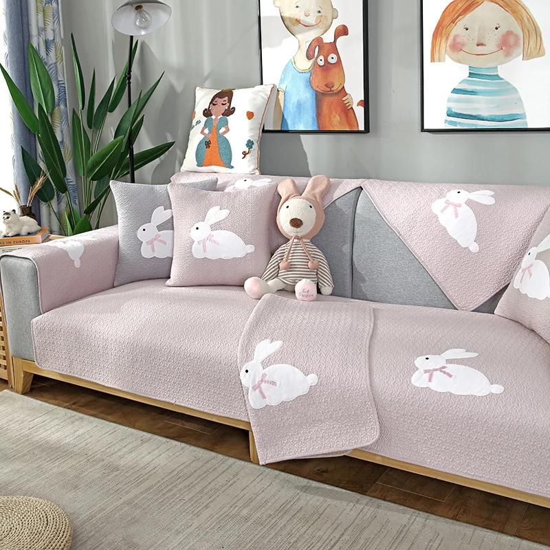 Non-Slip Sofa Cushion Thickened Fabric Four Seasons Universal Cushion Simple Modern Cartoon Cat Skin PrintingRetro Chinese Style