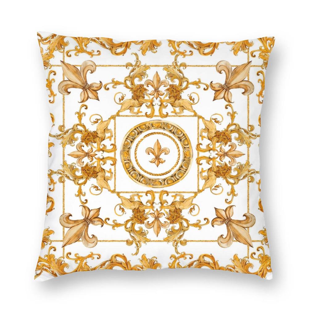 Golden Lion Damask Ornament Pillowcase Printed Cushion Cover Decoration Baroque Throw Pillow Case Cover Home Square 40X40Cm