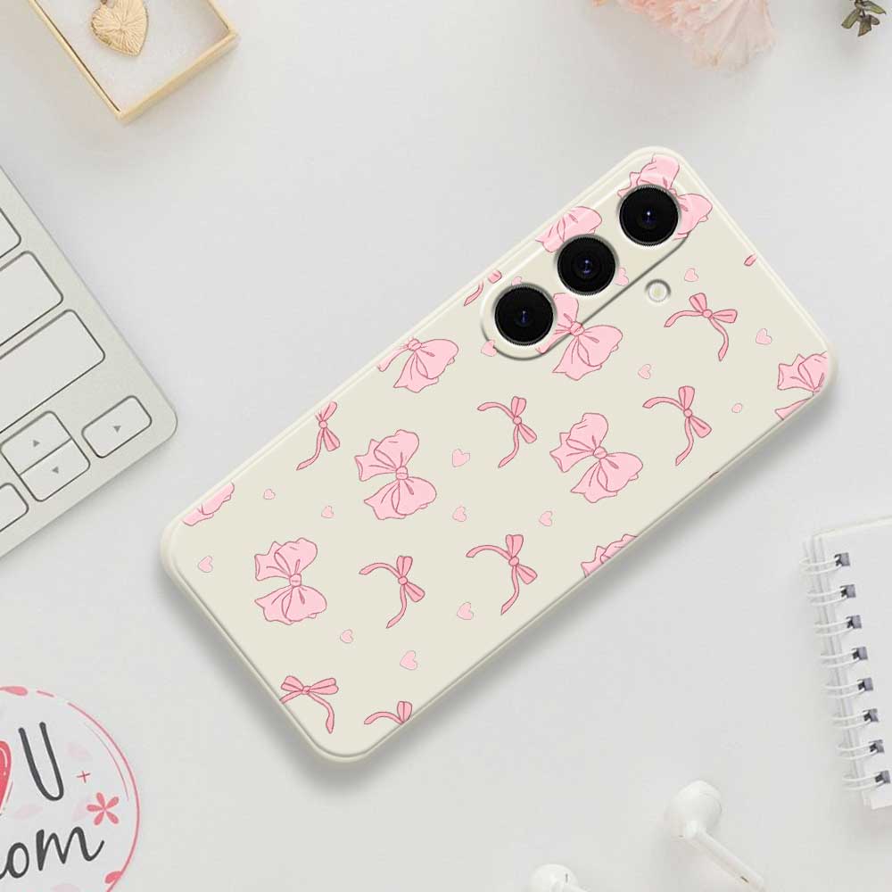 For Samsung Galaxy S25 FE Case Pink Bow Love Pattern Printing Straight Edge TPU Phone Back Cover