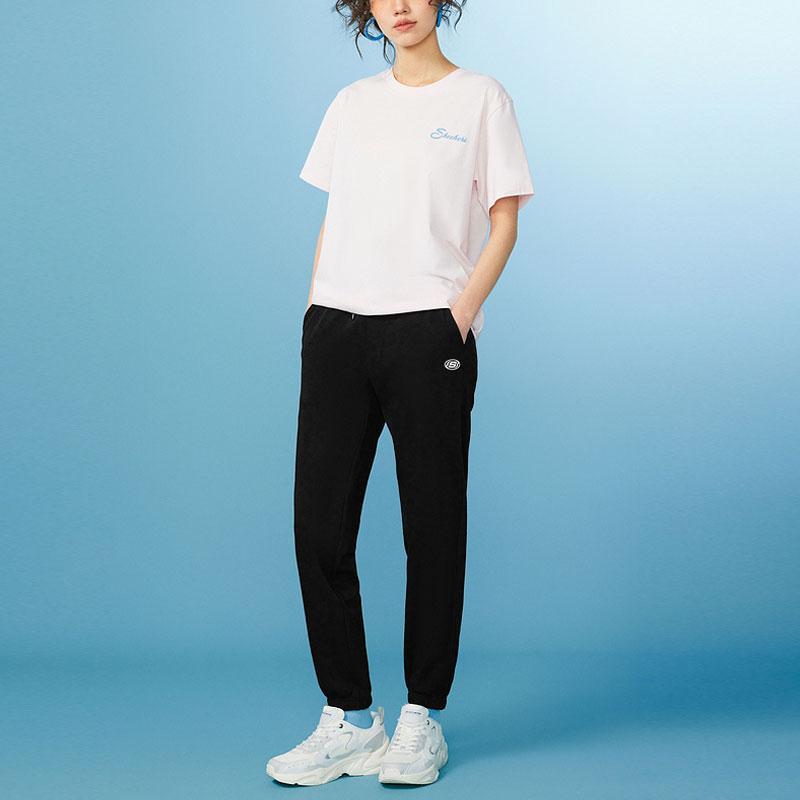 Skechers Solid Color Lace-Up Cuffed Outdoor Knitted Sports Pants Women Bottoms Carbon-Black L224W051-0018