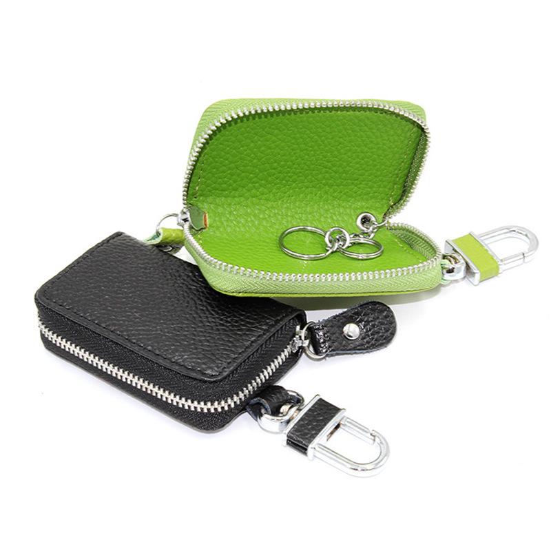 Universal Cowhide Zipper Car Key Case with Chain