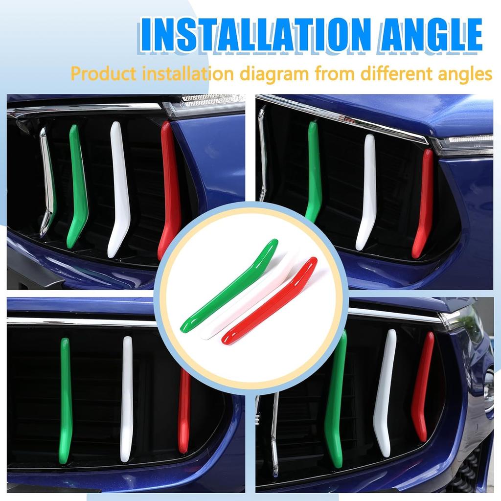 LLKUANG Front Grill Decoration Strips Trim Compatible with Maserati Levante 2016 2017 2018 2019 2020 2021 Car Grille Insert Trims 3PCS