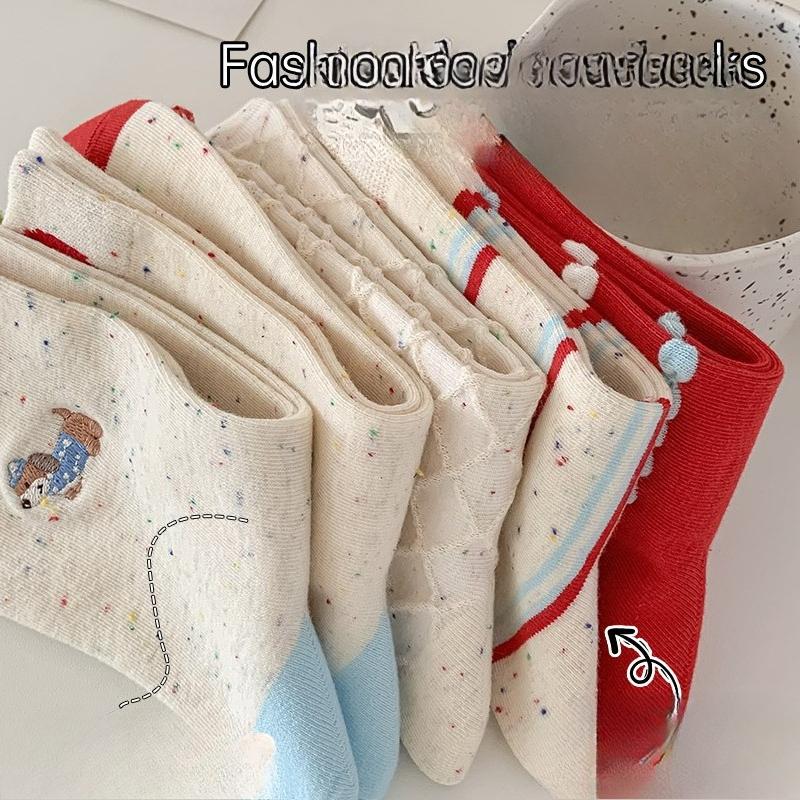 Punktgarn-Socken, Mädchen-Cartoon-Baumwollsocken, Wadenlange Socken, Niedliche bestickte geruchshemmende nahtlose lange Strümpfe