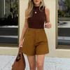 Fashionable Casual High-waisted Loose Pure Color Straight-leg Wide-leg A-line Women's Shorts