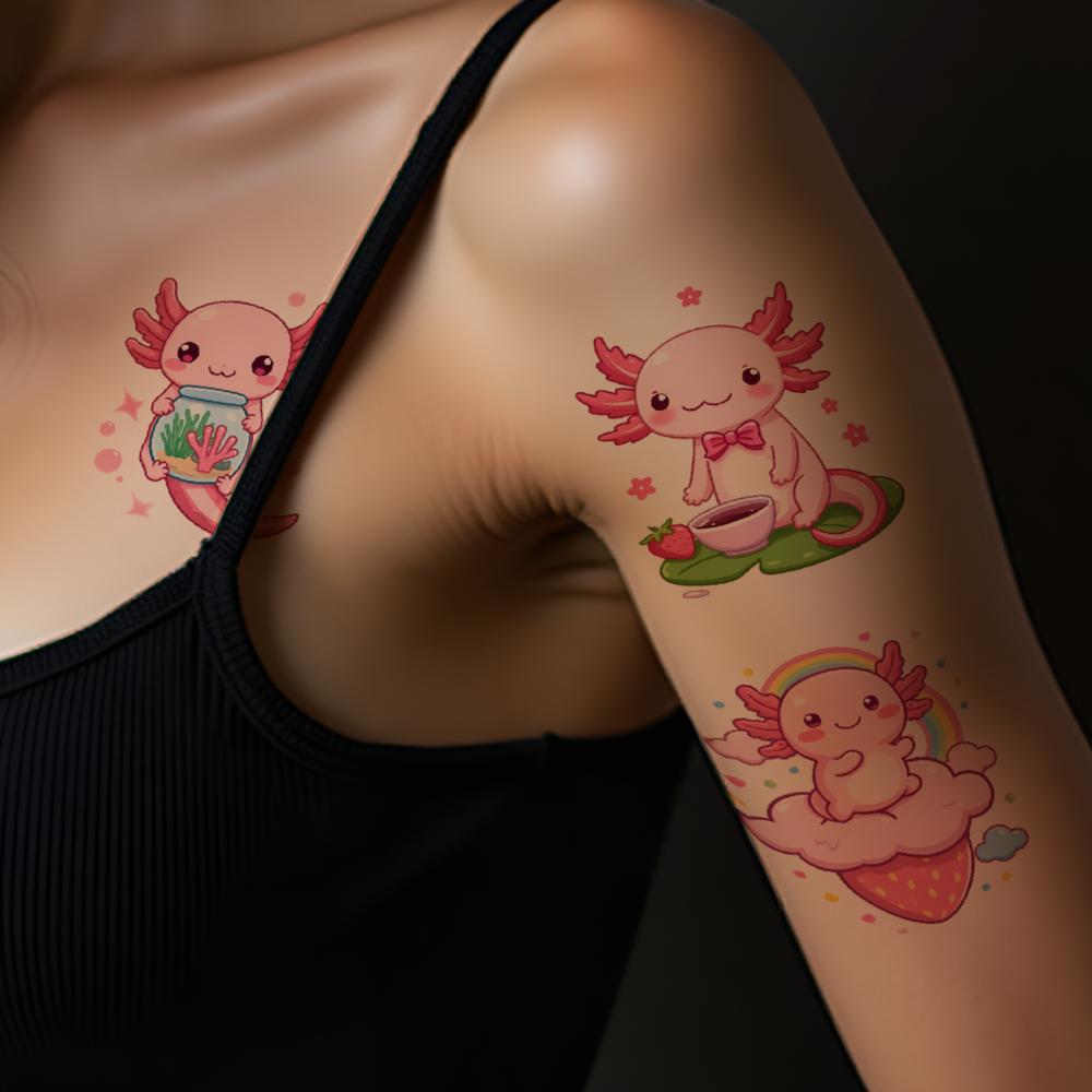 28pcs Temporary Tattoo Cartoon Axolotl Cartoon Cute Axolotl Temporary Tattoo Stickers For Arms Shoulders Adults