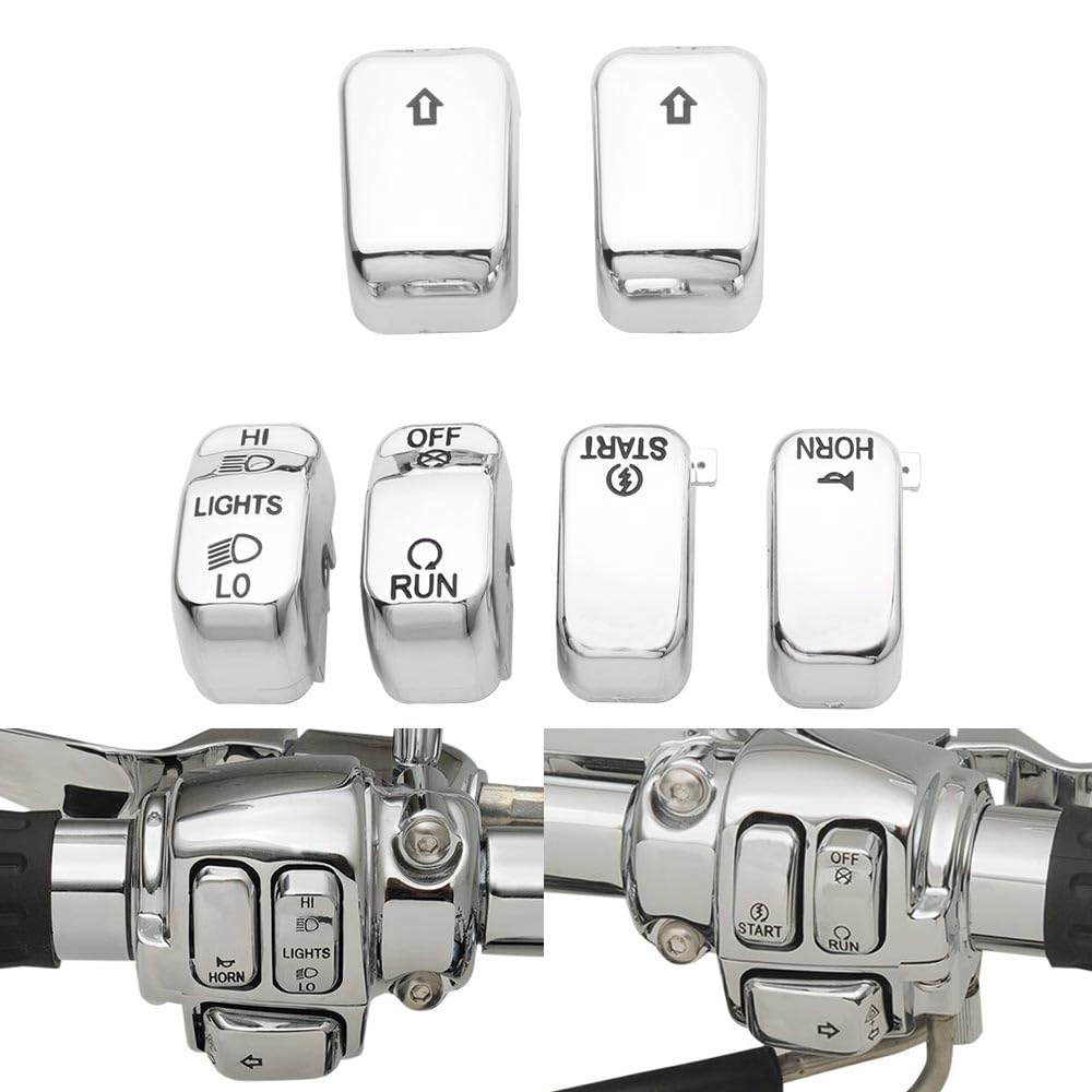 Handle Bar Switch Button Cover Cap Kit Fit for 1996-2017 Harley VRSC Sportster Dyna Softail Road King,6pcs (Chrome)
