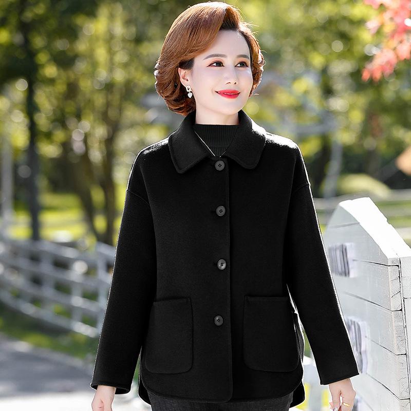 Qiao Yaying Autumn/Winter New Wool Coat for Middle-Aged Women – Solid Color, Large Size, Double-Sided, Short Style.