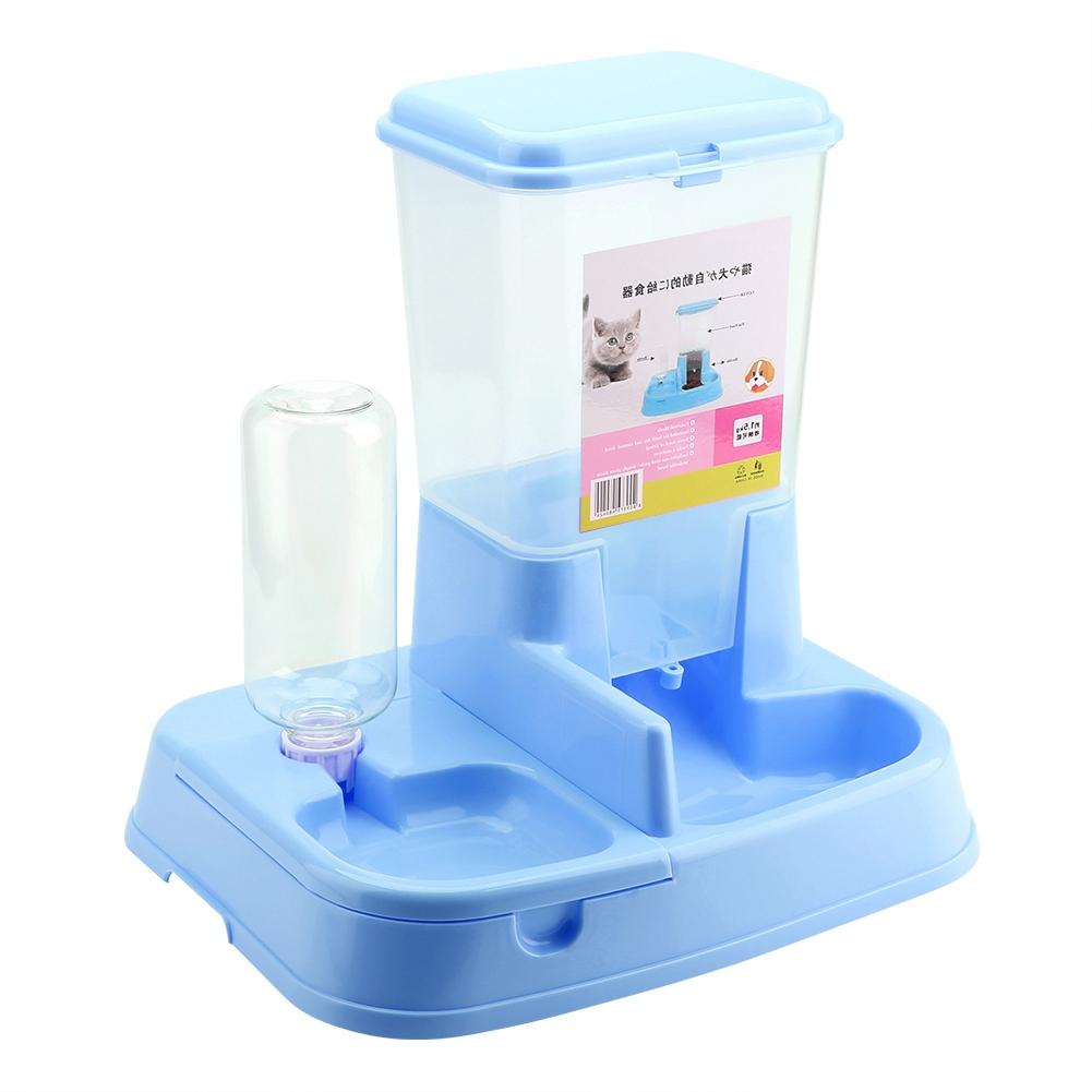 Automatic Pet Feeder Detachable Food Dispenser Water Bottle Cats Dogs Feeding Tool Pink