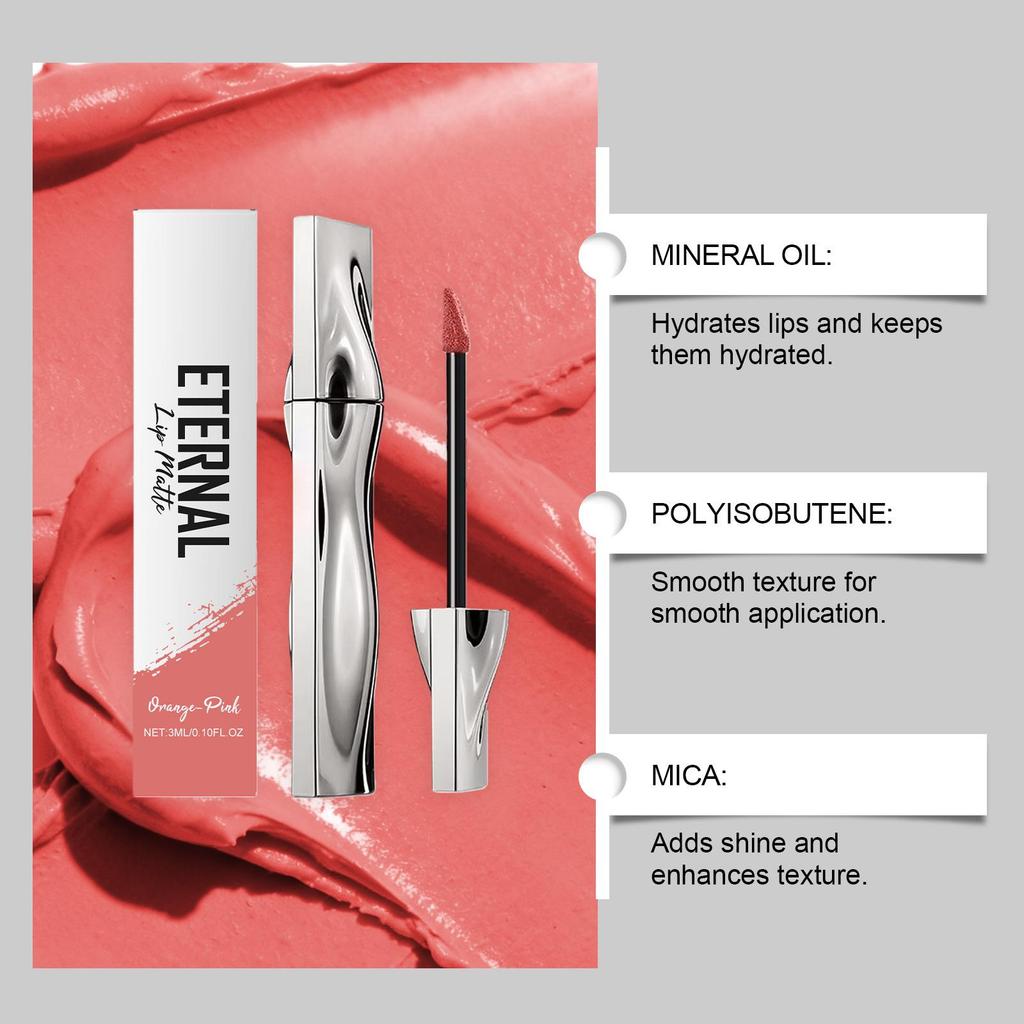Long-lasting Matte Lip Gloss, Orange-Pink: Easy Application, Smooth Shine, Non-transfer, Non-greasy, Perfect for Daily Makeup.