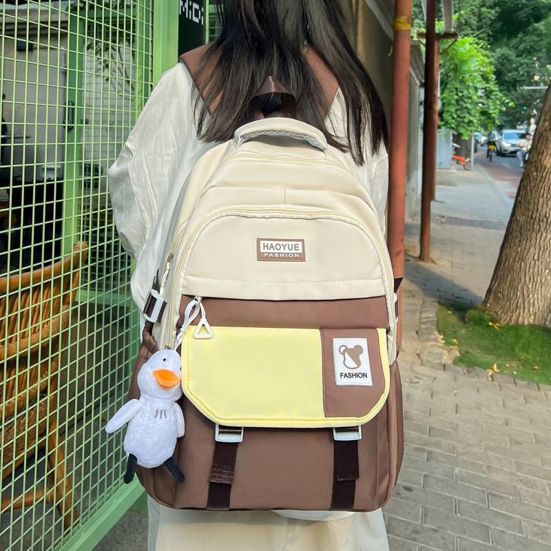 Student Skolväska Campus College Stil Stor Kapacitet Ryggsäck Dam Färgblock Ryggsäck för Flickor