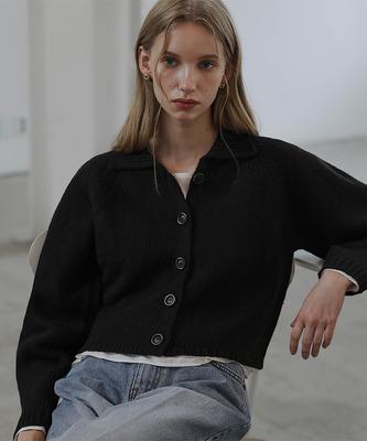 Deheve Raglan Volume Wool Cardigan [Black]
