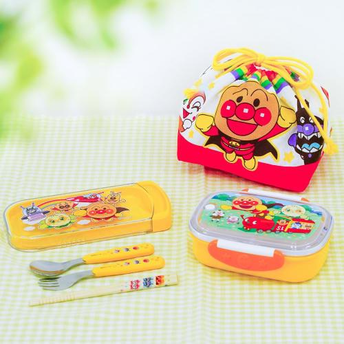 LEC Anpanman Lunch Bag with Name Space, Drawstring Bag, Approx. 15cm Wide X 13cm Deep X 16cm High