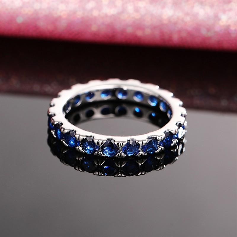 Huitan Single Circle Blue Cubic Zirconia Ring for Female Versatile and Stackable Daily Finger Jewelry for Women Fashion Gift